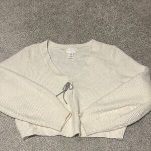 H&M Cream V-Neck Sweater with Tie Accent